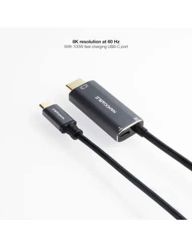 Nanocable 10.15.5182: USB-C a HDMI 2.1 con PD 100W