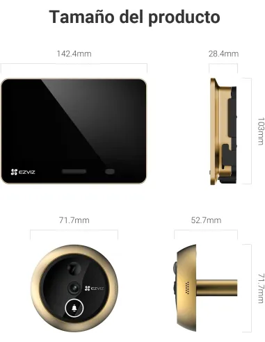 Mirilla digital EZVIZ EP4 Golden 4K con pantalla Táctil