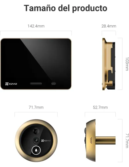 Mirilla digital EZVIZ EP4 Golden 4K con pantalla Táctil
