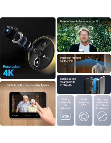 Mirilla digital EZVIZ EP4 Golden 4K con pantalla Táctil