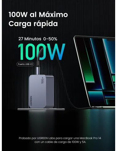 Cargador GaN 3 puertos EU Ugreen Nexode Pro 100W