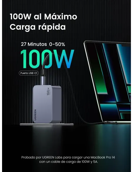 Cargador GaN 3 puertos EU Ugreen Nexode Pro 100W