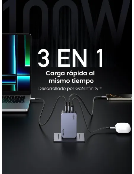 Cargador GaN 3 puertos EU Ugreen Nexode Pro 100W