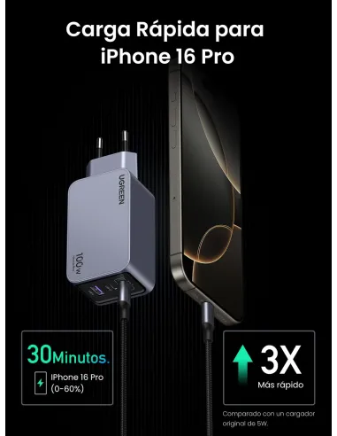 Cargador GaN 3 puertos EU Ugreen Nexode Pro 100W