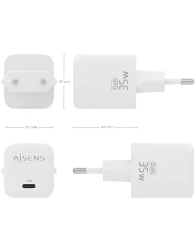 Cargador USB-C GaN 35 W AISENS ASCH-35W1P016-W PD 3.0 y PPS