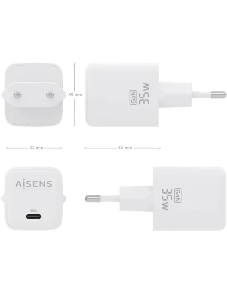 Cargador USB-C GaN 35 W AISENS ASCH-35W1P016-W PD 3.0 y PPS