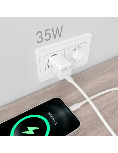 Cargador USB-C GaN 35 W AISENS ASCH-35W1P016-W PD 3.0 y PPS