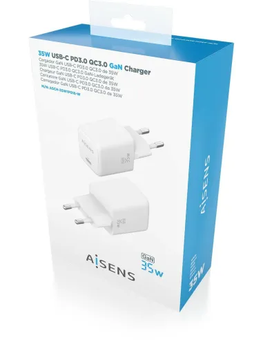 Cargador USB-C GaN 35 W AISENS ASCH-35W1P016-W PD 3.0 y PPS