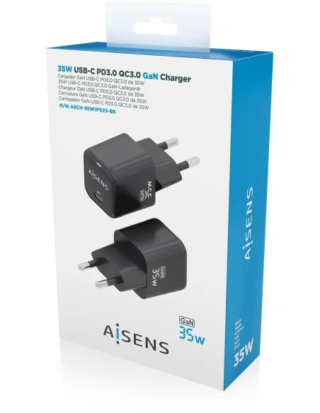 Cargador USB-C GaN 35 W AISENS ASCH-35W1P023-BK PD 3.0 y PPS