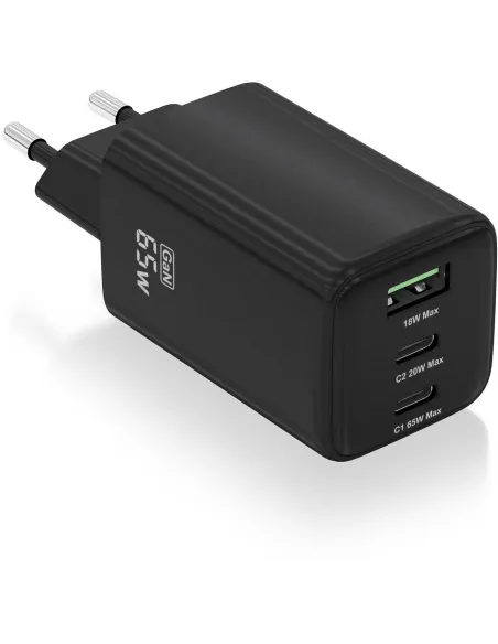 AISENS ASCH-65W3P042-BK Cargador GaN 65W (2x USB-C PD 3.0 + 1x USB-A) Negro