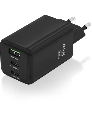 Cargador GaN 65W AISENS ASCH-65W3P042-BK de 3 puertos