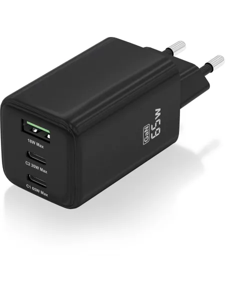 Cargador GaN 65W AISENS ASCH-65W3P042-BK de 3 puertos