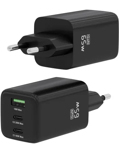Cargador GaN 65W AISENS ASCH-65W3P042-BK de 3 puertos