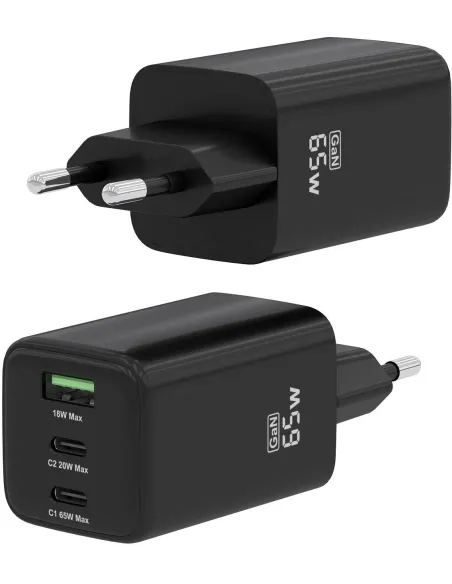 Cargador GaN 65W AISENS ASCH-65W3P042-BK de 3 puertos