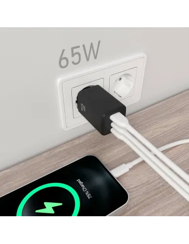 Cargador GaN 65W AISENS ASCH-65W3P042-BK de 3 puertos