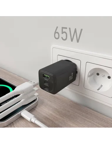 Cargador GaN 65W AISENS ASCH-65W3P042-BK de 3 puertos