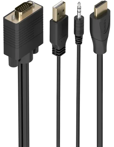AISENS A122-1013 Cable Conversor HDMI a SVGA+AUDIO, HDMI A/M-SVGA/M+JACK 3.5/M+USB-A/M, Negro, 1.0M