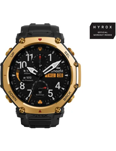 Amazfit T-Rex 3 Pro Oro Bluetooth GPS NFC 48mm AMOLED Talla Única con correa Negra Resistencia Agua 10ATM