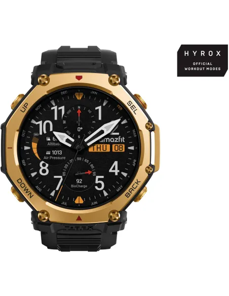 Amazfit T-Rex 3 Pro Oro Bluetooth GPS NFC 48mm AMOLED Talla Única con correa Negra Resistencia Agua 10ATM