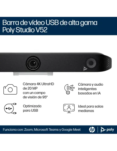 HP Poly Studio V52 A09D4AA : videobar 4K para salas medianas