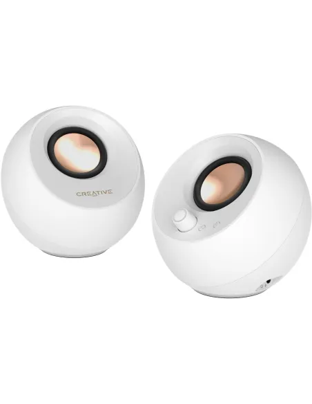 Creative Pebble Pro Blanco Altavoces de Escritorio USB-C 20W con iluminación RGB y Entrada Auxiliar