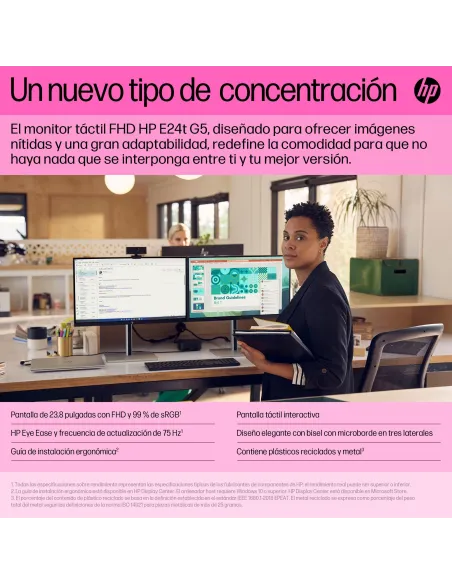 Monitor táctil HP E24T G5 6N6E6AA 23,8" FHD IPS 75 Hz