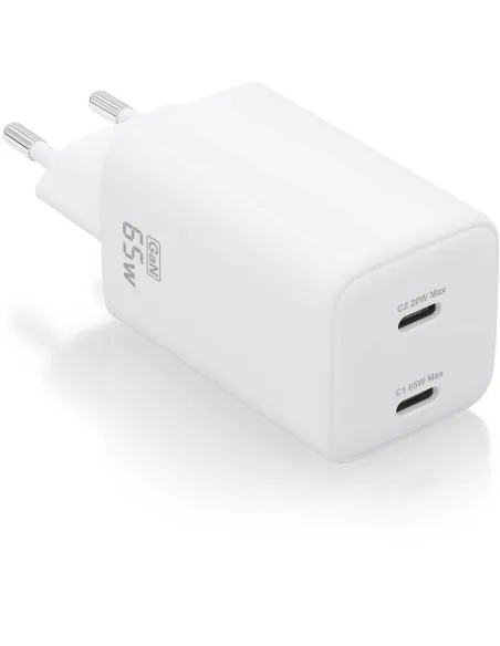 Aisens ASCH-65W2P039-W Cargador GaN 65W 2xUSB-C PD3.0 QC4.0 Blanco