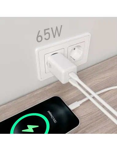 Cargador GaN 65W 2xUSB-C AISENS ASCH-65W2P039-W