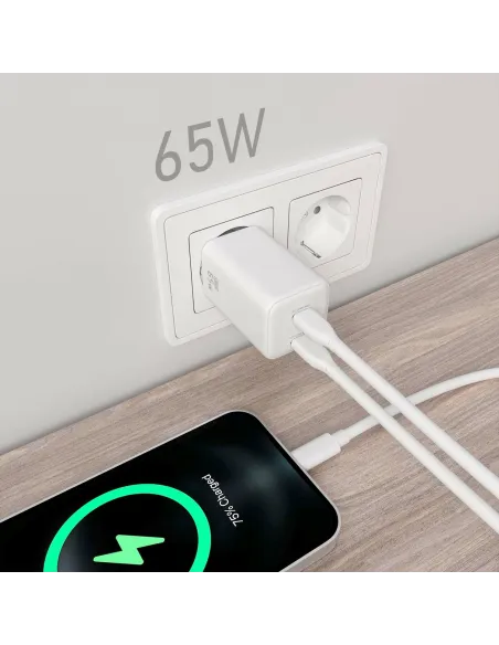 Cargador GaN 65W 2xUSB-C AISENS ASCH-65W2P039-W