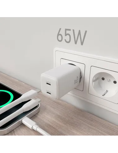 Cargador GaN 65W 2xUSB-C AISENS ASCH-65W2P039-W