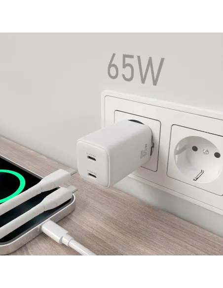 Cargador GaN 65W 2xUSB-C AISENS ASCH-65W2P039-W