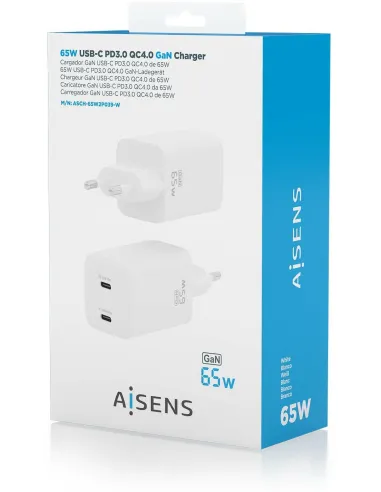 Cargador GaN 65W 2xUSB-C AISENS ASCH-65W2P039-W