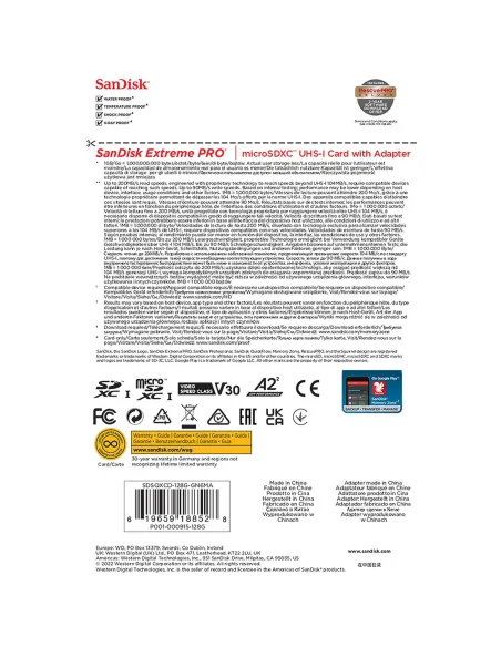 Tarjeta de Memoria SanDisk Extreme PRO 128GB UHS-I V30 A2