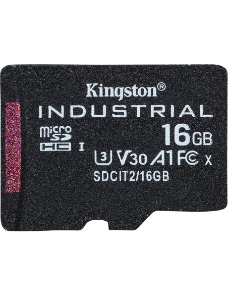 Kingston microSDHC Industrial 16GB UHS-I U3 V30 A1 Negro Resistencia Extrema y Alto Rendimiento (SDCIT2/16GBSP)