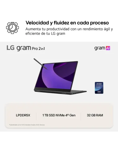 Portátil LG Gram Pro 2-en-1 16T90TP-K.AD88B y W11 Home