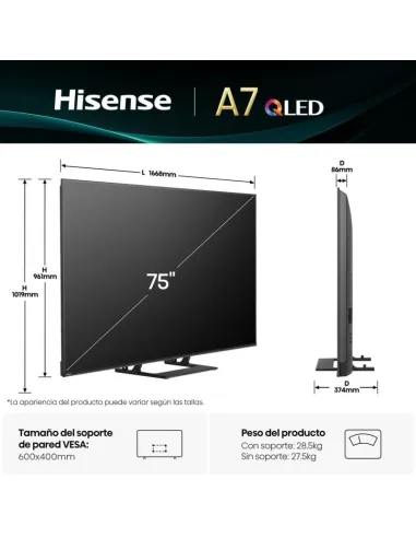 Televisor Hisense 75A7Q: 75" 4K QLED con Dolby Vision