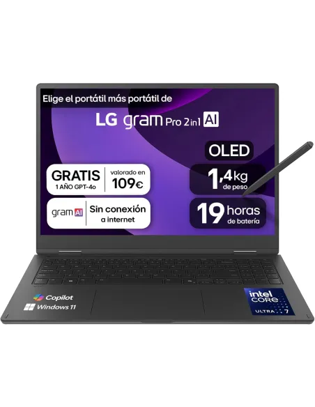 LG Gram Pro 2-en-1 16T90TP-K.AD88B Intel Core Ultra 7 255H/32GB/1TB SSD/16" W11 Home