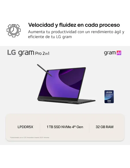 Portátil LG Gram Pro 2-en-1 16T90TP-K.AD88B y W11 Home
