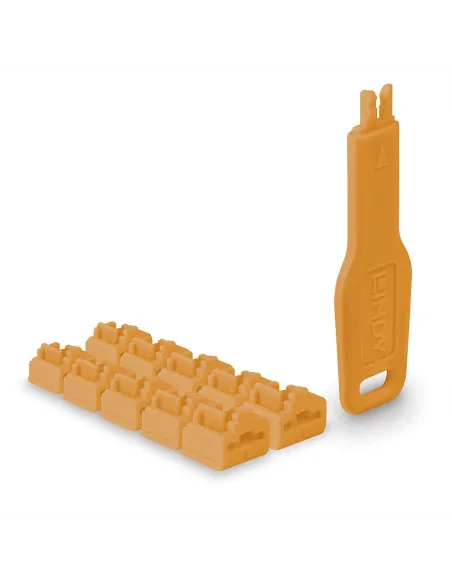 Lindy 47897 Bloqueador de Puerto RJ-45 Naranja (10 Unidades + 1 Llave)