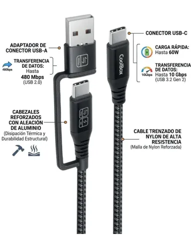Cable USB-C con adaptador USB-A CoolBox COO-CAB-UAC-60W