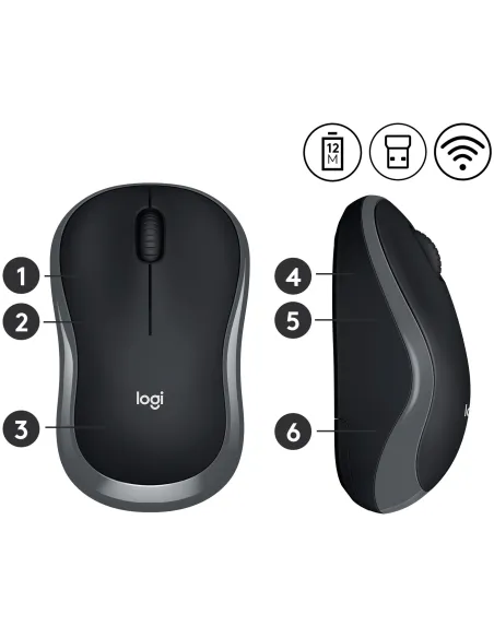 Ratón inalámbrico Logitech M185 gris conexion USB
