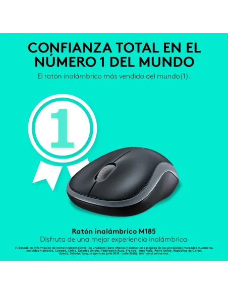 Ratón inalámbrico Logitech M185 gris conexion USB