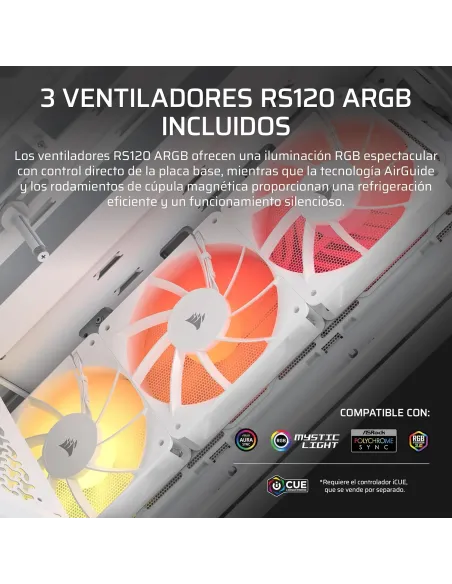 Caja ATX Corsair 3200D RS ARGB Blanca (Smoke) con USB-C