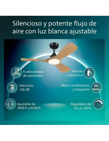 Ventilador de Techo con luz LED Philips Olas Negro