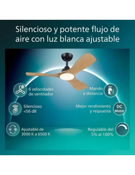Ventilador de Techo con luz LED Philips Olas Negro