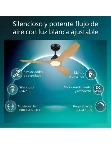 Ventilador de techo Philips Olas con luz LED y mando