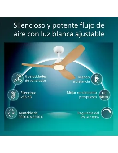 Plafón ventilador Philips Olas 132 cm: luz LED y mando RF