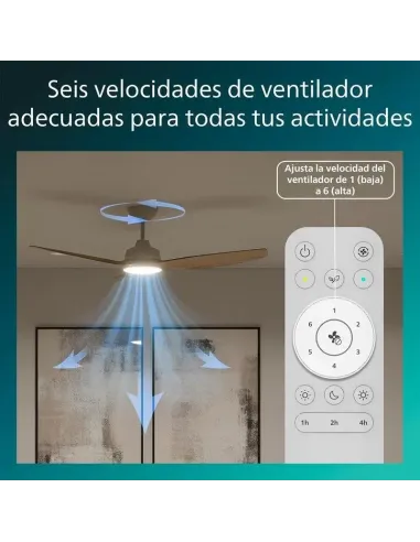 Plafón ventilador Philips Olas 132 cm: luz LED y mando RF