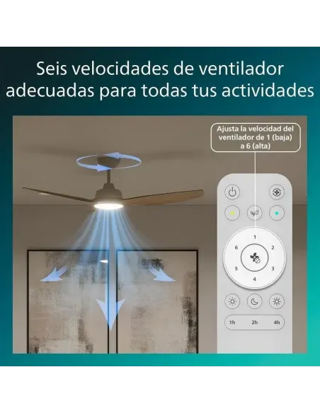 Plafón ventilador Philips Olas 132 cm: luz LED y mando RF