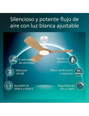 Ventilador de techo con luz  Philips Olas 106 cm madera